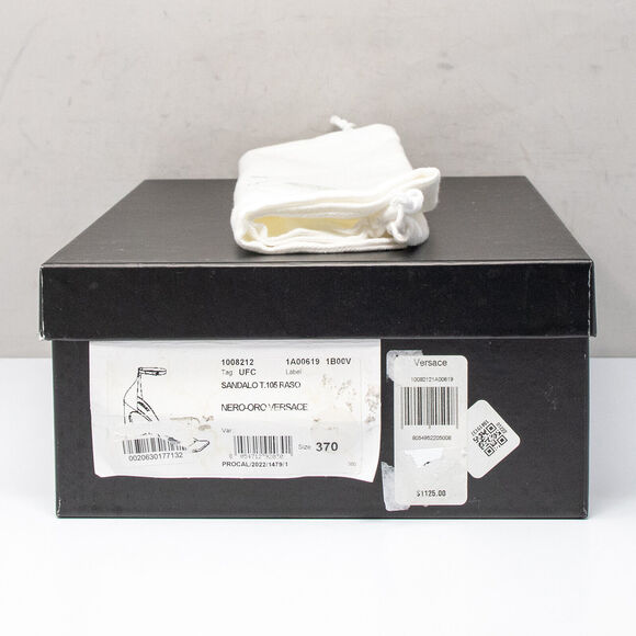 Versace Medusa Crystal Gold Medallion Black Satin Sandals, Size 37 EU (7 US) - Picture 10 of 11